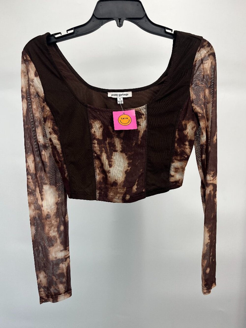 Brown Cropped Top with Sheer Long Sleeves- Pretty Garbage by Dressed in LALA